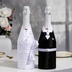 Украшение для шампанского "Жених и невеста", чёрно-белое - фото 319855315