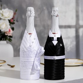 Украшение для шампанского 'Жених и невеста', чёрно-белое