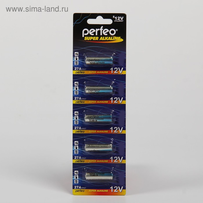 Батарейка алкалиновая Perfeo Super Alkaline, 27A (A27, MN27)-5BL, 12В, блистер, 5 шт. - Фото 1