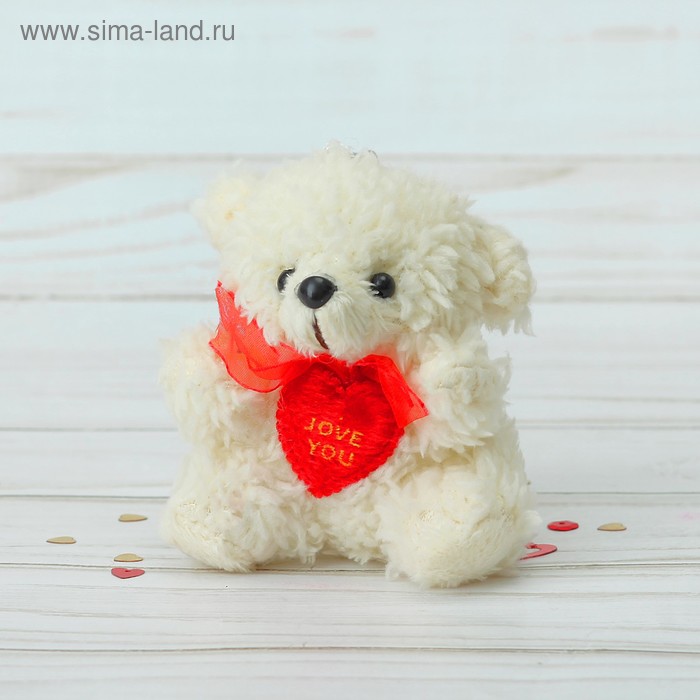 Мягкая игрушка-подвеска "Мишка кудрявый" с сердцем, цвета МИКС - Фото 1