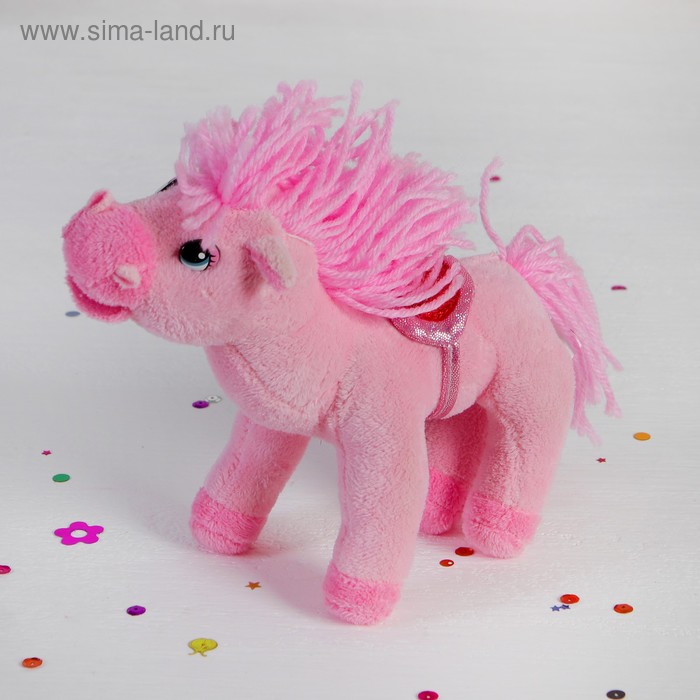 Мягкая игрушка "Лошадь розовая", хвост, грива кудрявые - Фото 1