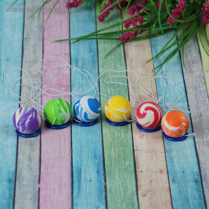 Мяч каучуковый, на резинке, цвета МИКС - Фото 1