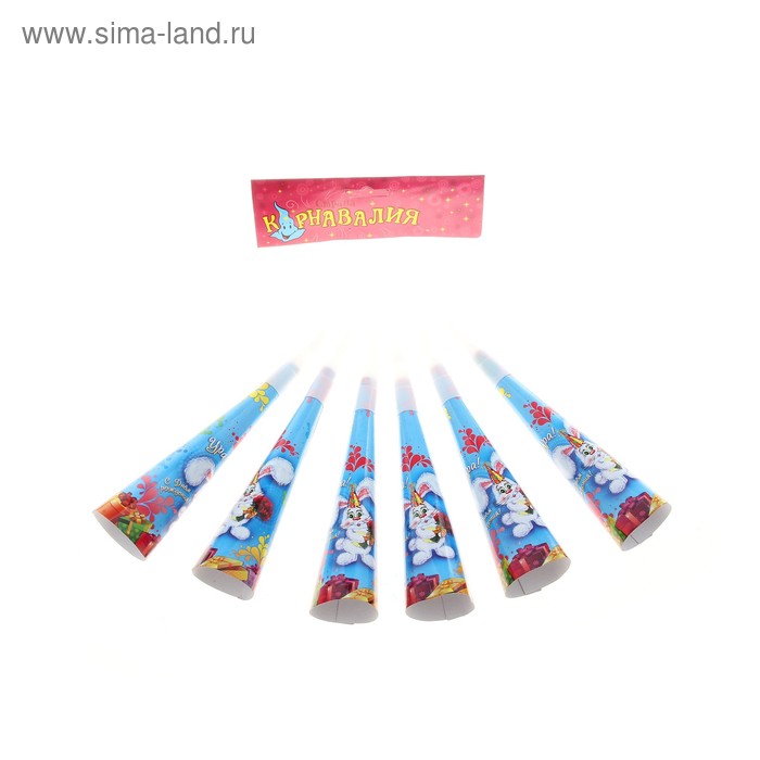 Дудка - гудок "С днем рождения", зайка, набор 6 шт - Фото 1