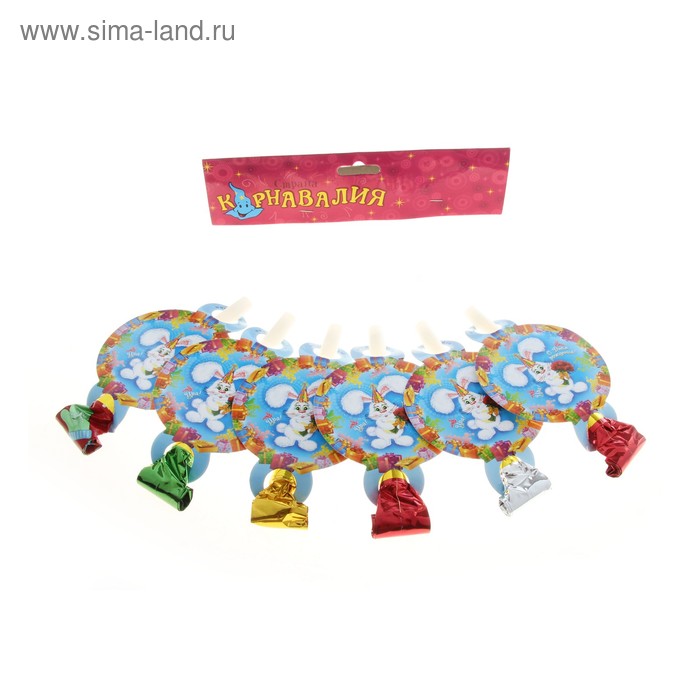 Язычок-кругляш "С днём рождения!", зайка, набор 6 шт., d=7 см - Фото 1