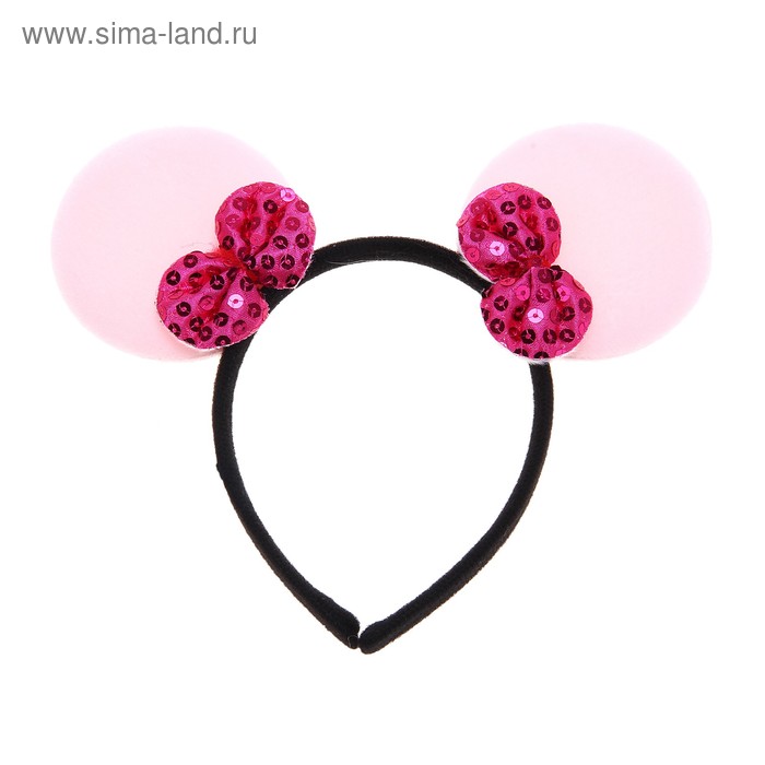 Ободок "Ушки" с маленьким бантиком, с блестками, цвета МИКС - Фото 1