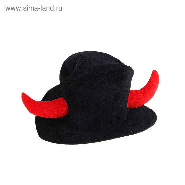 Карнавальная шляпка черная с красными рожками - Фото 1