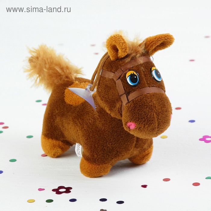 Мягкая игрушка присоска "Лошадь в уздечке с пятнышком на спине", средняя, цвета МИКС - Фото 1