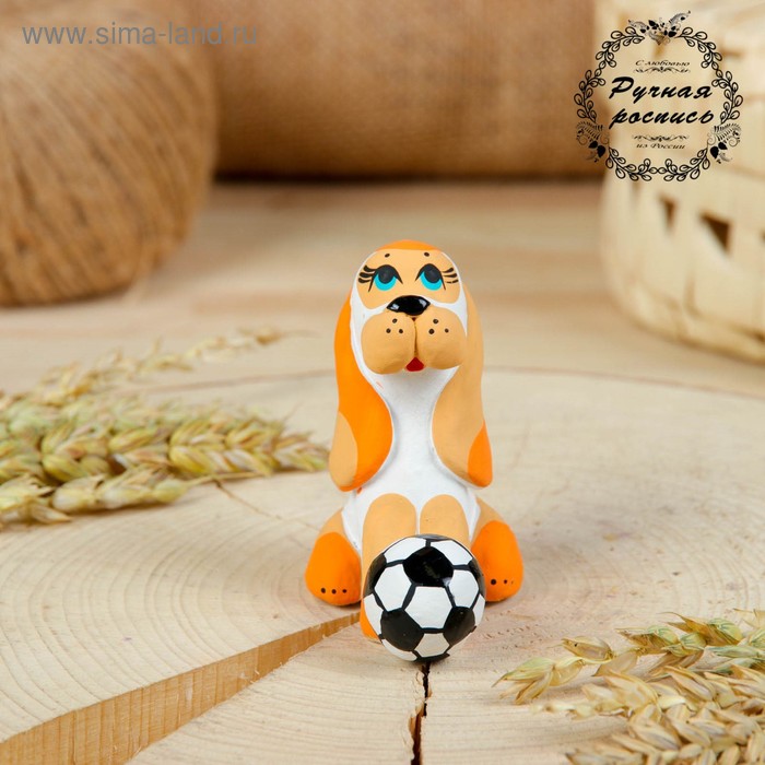 Сувенир ковровская глиняная игрушка «Собачка с мячом» - Фото 1