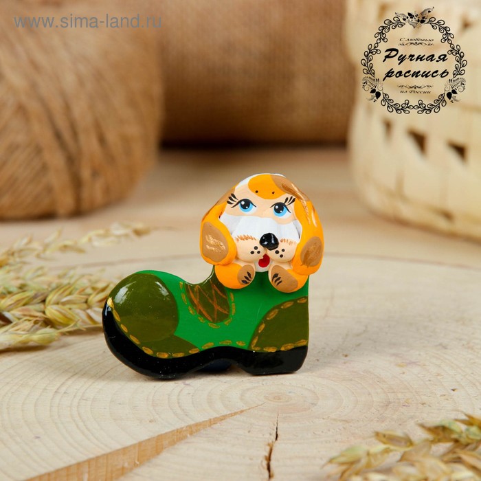 Магнит, ковровская глиняная игрушка «Собачка в башмаке», микс - Фото 1