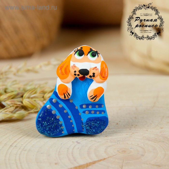 Магнит, ковровская глиняная игрушка «Собачка в носочке», микс - Фото 1