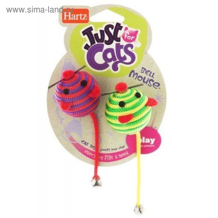 Игрушка для кошек Hartz - Две круглых мышки, с колокольчиками, мягкая - Фото 1