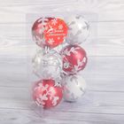 Набор шаров пластик d-6 см, 6 шт "Снежные веточки" бело-красный - Фото 2