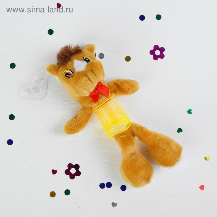 Мягкая игрушка-присоска "Лошадь на пружине", цвета МИКС - Фото 1