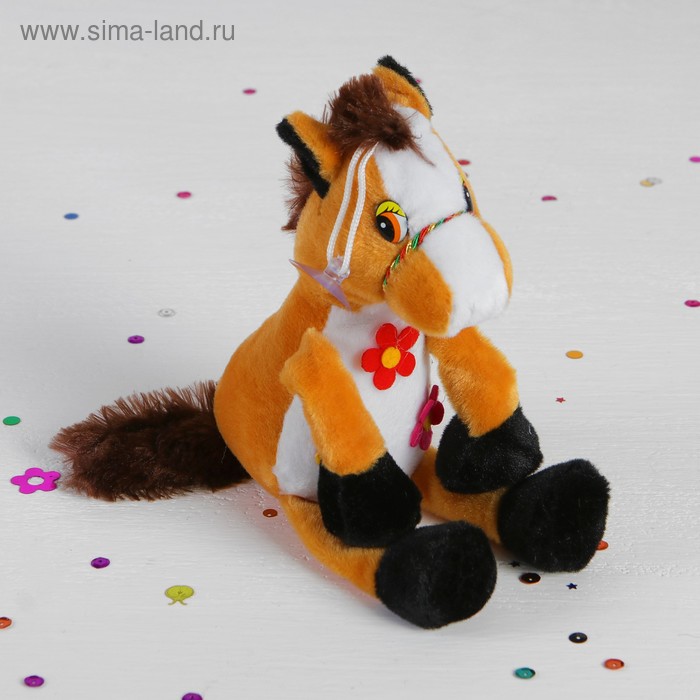 Мягкая игрушка-присоска "Лошадь" на грудке три цветка, цвета МИКС - Фото 1