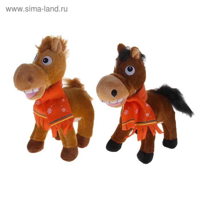 Мягкая игрушка музыкальная "Лошадь" в шарфике со снежинками, широкая улыбка, цвета МИКС - Фото 1