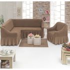 Чехол для мягкой мебели DO&CO, диван угловой 2-х предметный, кресло 1шт, цвет серо-коричневый - Фото 1