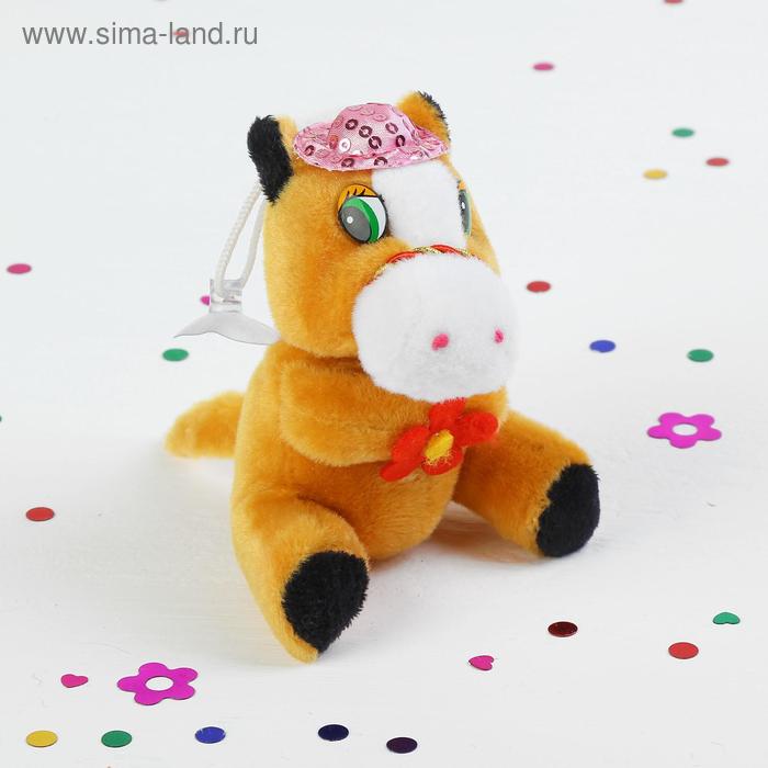 Мягкая игрушка присоска "Лошадь" в руках цветок, цвета Микс - Фото 1
