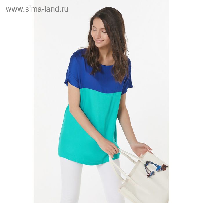 Блуза женская, размер 42, цвет синий/зелёный - Фото 1