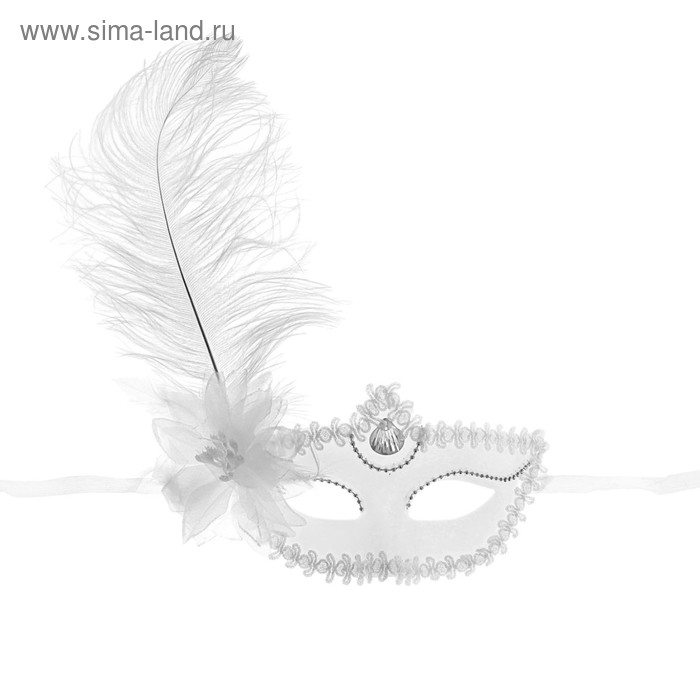 Карнавальная маска «Большое перо», с цветком, 10х18, цвет белый - Фото 1