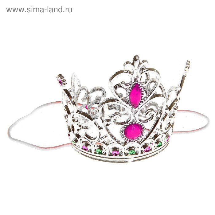 Корона «Принцесса», с двумя рубинами, серебристая - Фото 1