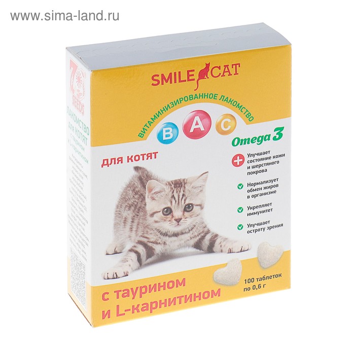 Витамины Smile Cat для котят, с таурином и L-карнитином, 100 таб - Фото 1