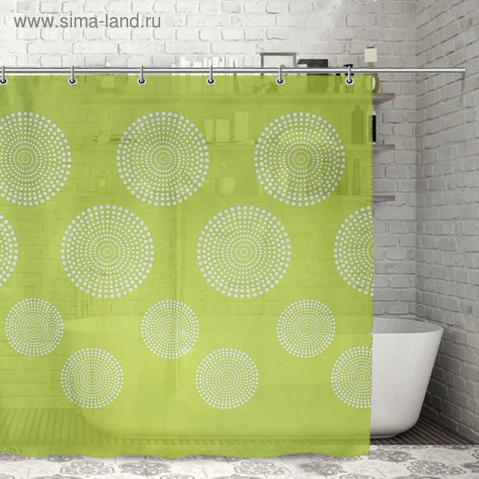 Штора для ванны Доляна «Большие круги», 180×180 см, полиэстер, цвет зелёный - Фото 1