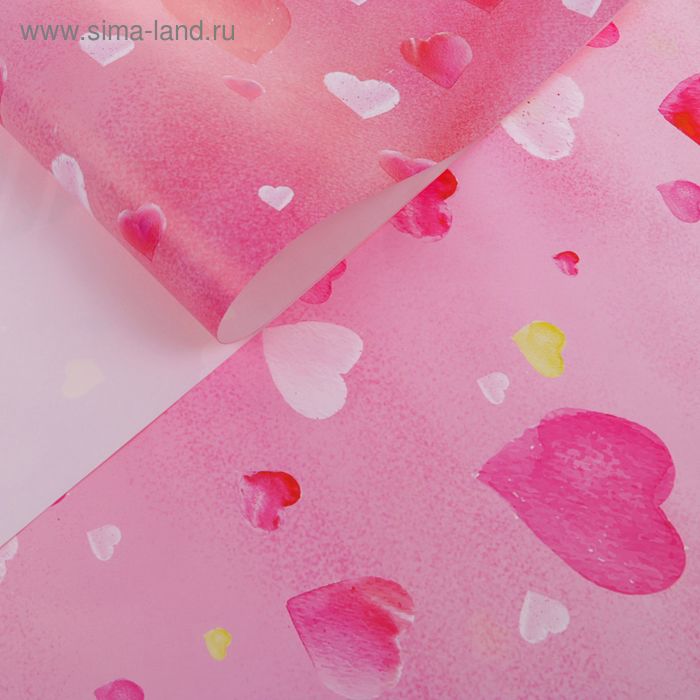Бумага упаковочная глянцевая "Розовые сердечки", 50 х 70 см - Фото 1