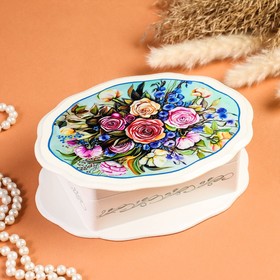 Шкатулка «Букет роз», белая, 20×15 см, лаковая миниатюра