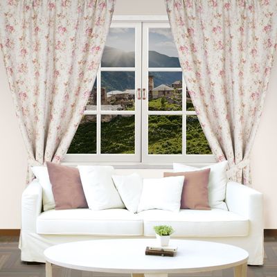 Штора портьерная "Этель" 200х250 см + держатель Нежные цветы, блэкаут, 100% п/э