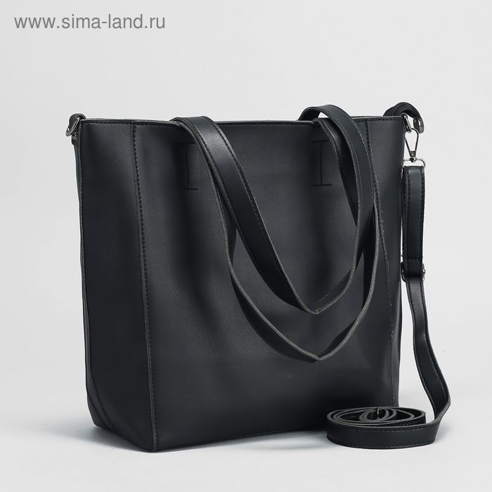 Сумка женская, отдел с перегородкой, наружный карман, длинный ремень, цвет чёрный - Фото 1
