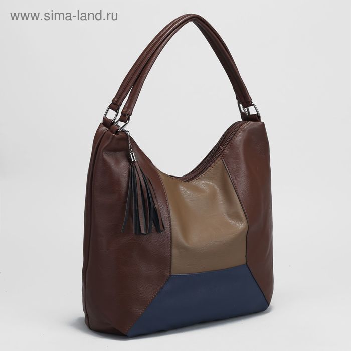 Сумка женская, 2 отдела на молниях, наружный карман, цвет коричневый - Фото 1