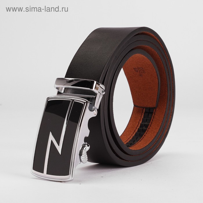 Ремень мужской, гладкий, пряжка-автомат металл, ширина - 3,5 см, цвет чёрный - Фото 1