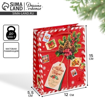 Пакет подарочный новогодний ламинированный «Подарок от Деда Мороза», 12 х 15 х 5.5 см