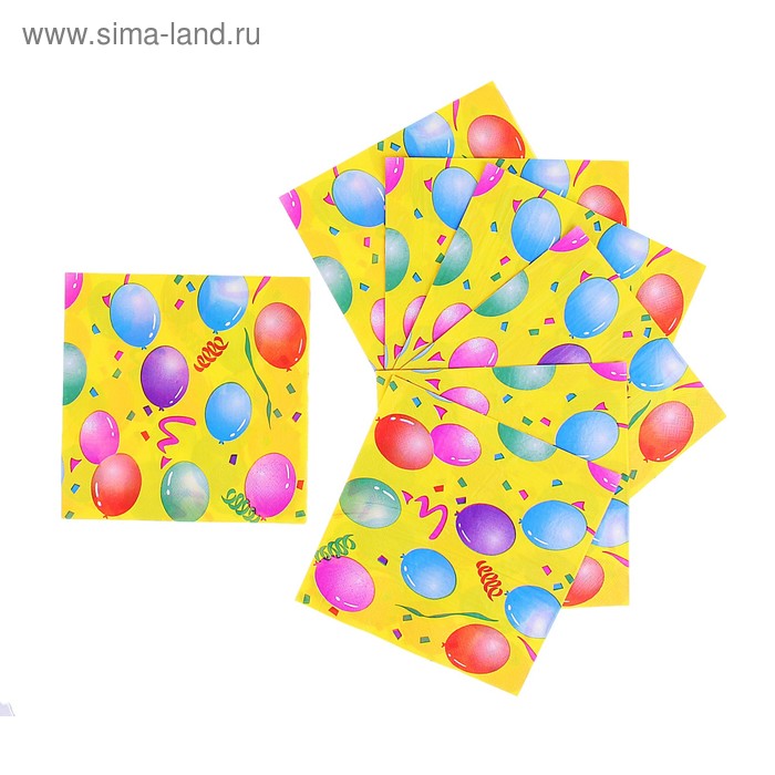 Салфетки "Воздушные шары с серпантином" (набор 20 шт) - Фото 1
