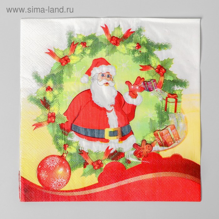 Салфетки бумажные «Венок с Дедом Морозом», набор 20 шт. - Фото 1