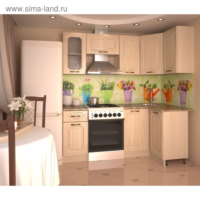 Кухонный гарнитур, грецкий орех 12, 2000 × 1100 мм, правый - Фото 1