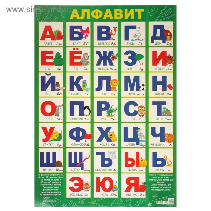 Плакат "Алфавит" зеленый фон, А2 - Фото 1