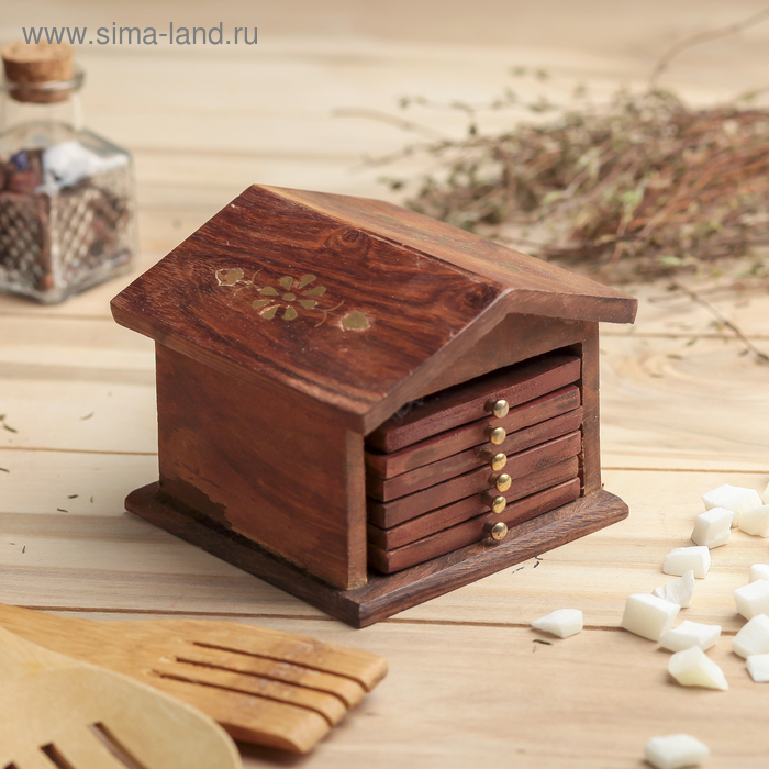 Подставка под горячее «Домик», 6 шт., 8.5×10×10 см, дерево - Фото 1