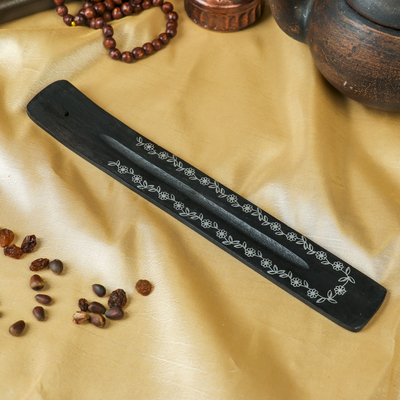 Подставка под благовония «Белая роспись цветами», 0.5×3.5×26 см, дерево