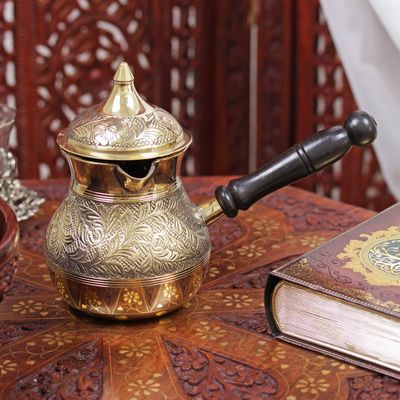 Турка «Синичка», 500 мл, с крышкой, деревянная рукоять, латунь