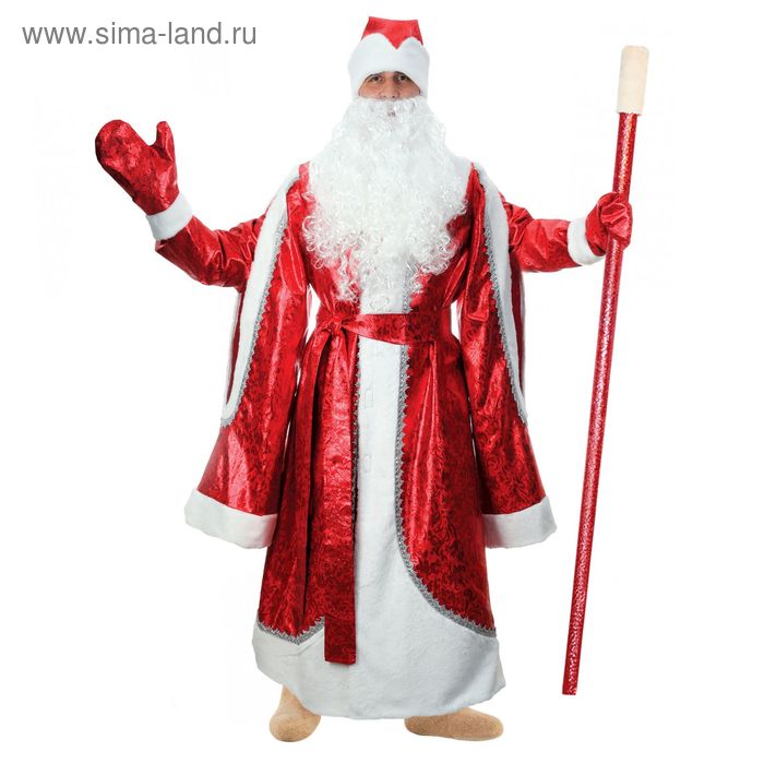 Карнавальный костюм "Дед Мороз", парча, р-р 52-54, рост 183 см, цвет красный - Фото 1