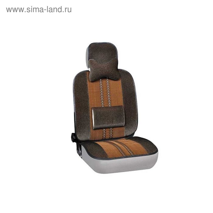 Чехлы сиденья меховые искусственные 5 предм. Skyway Arctic коричневый с поддержкой спины - Фото 1