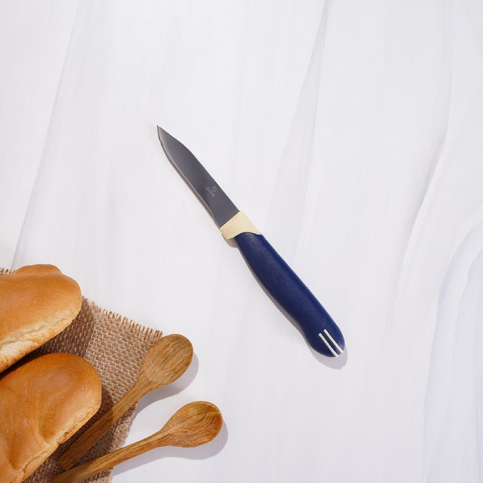 Нож для овощей кухонный Доляна «Страйп», зубчатое лезвие 7,5 см, цвет синий - фото 1908330291