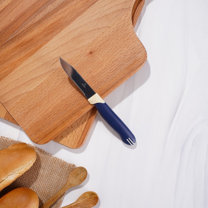 Нож для овощей кухонный Доляна «Страйп», зубчатое лезвие 7,5 см, цвет синий - фото 1908330292