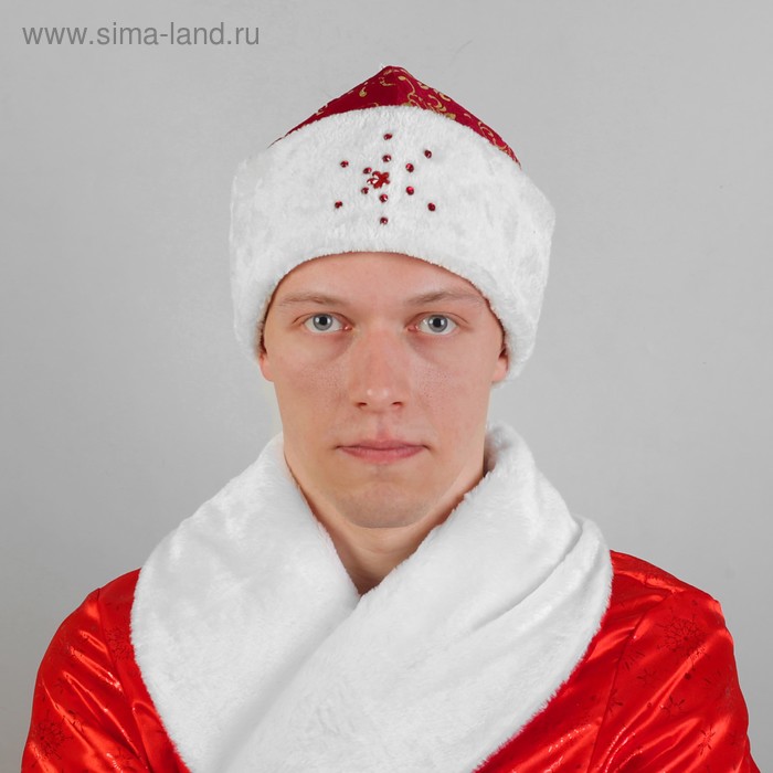 Шапка "Дед Мороз" с узорами, цвет красный - Фото 1