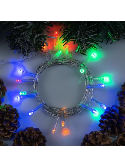 Гирлянда «Нить» 2.5 м, IP20, прозрачная нить, 25 LED, свечение мульти, фиксинг, 220 В