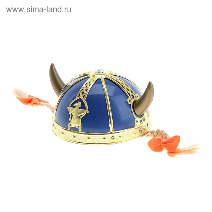 Шлем с косичками "Викинг", цвет синий - Фото 1