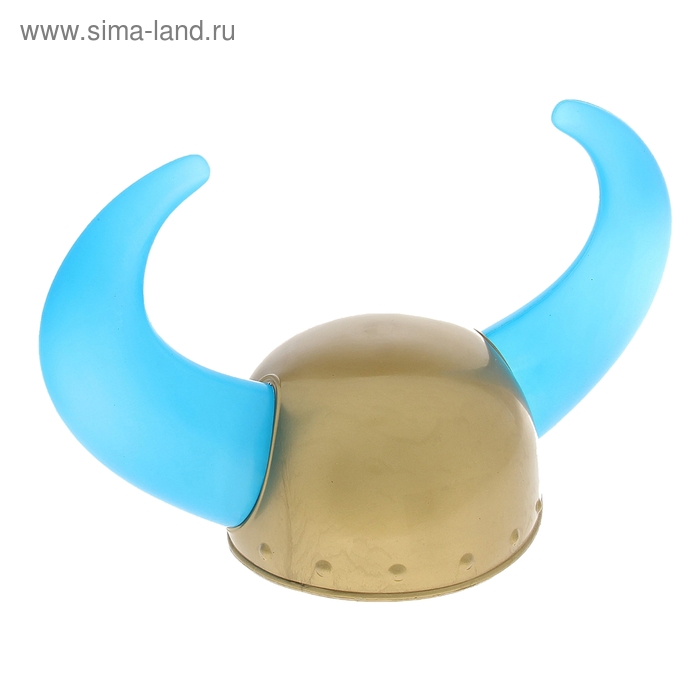 Шлем "Викинг", большие синие рога, световой - Фото 1
