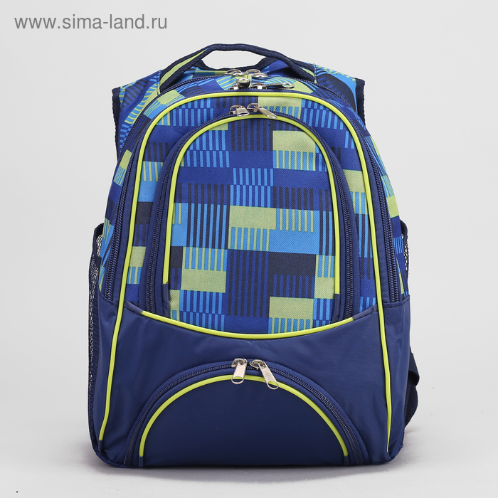 Рюкзак школьный на молнии, 2 отдела, наружный карман, отдел для обуви, цвет синий/разноцветный - Фото 1