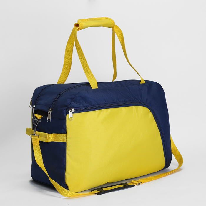 Сумка спортивная на молнии, 2 наружных кармана, длинный ремень, цвет синий/жёлтый - Фото 1